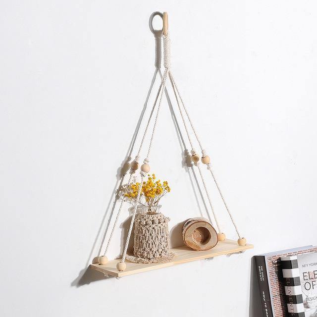 Handmade Macrame Rope Swing Wooden Shelf